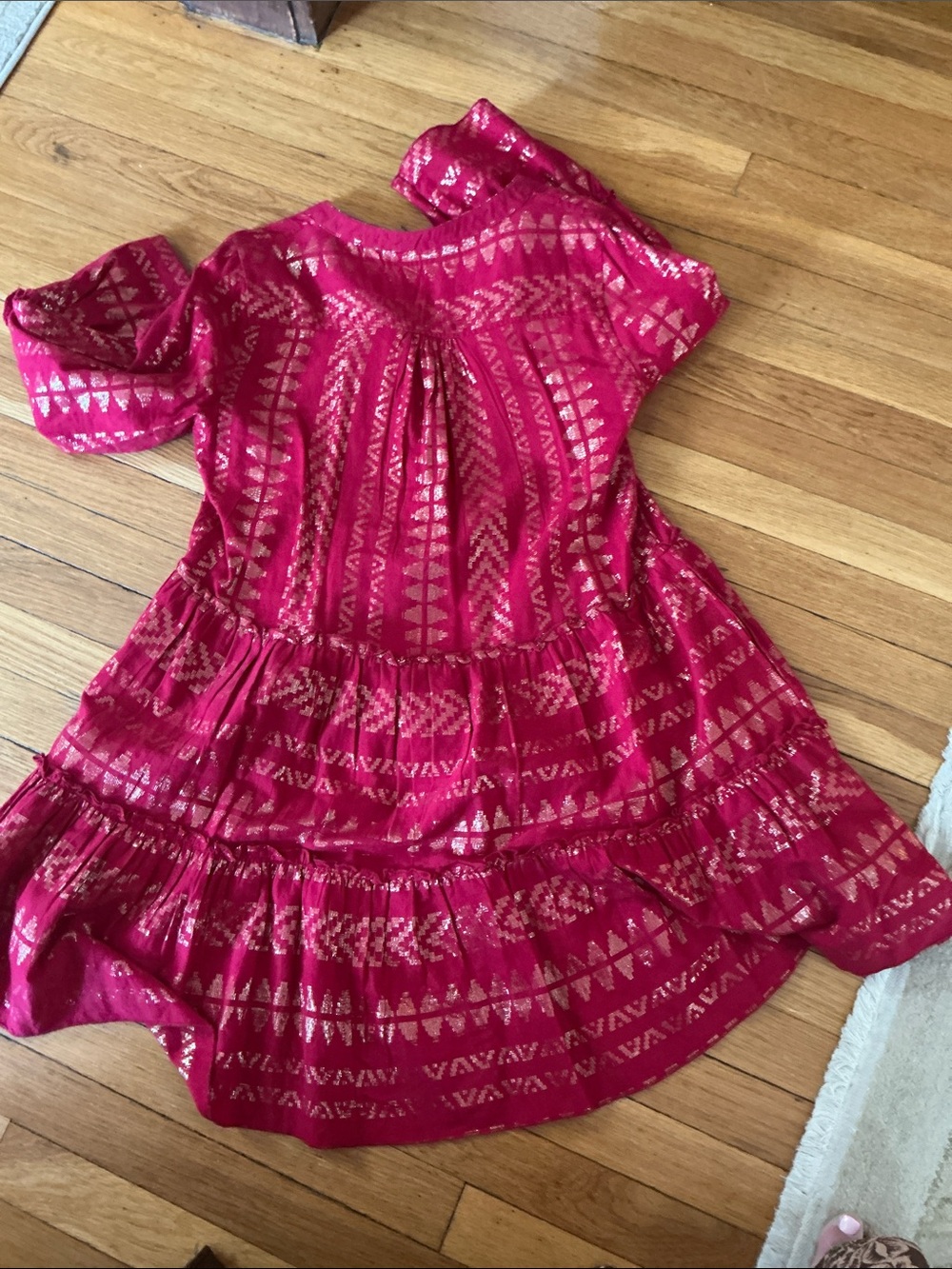 Elan Clara Tiered Midi Dress in Raspberry Metallic Combo Sz L EUC $99R - Picture 7 of 7